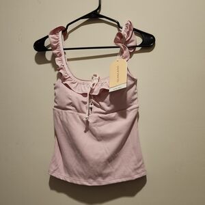 SOLID & STRIPED Blush Pink Ruffle-Trim Tank